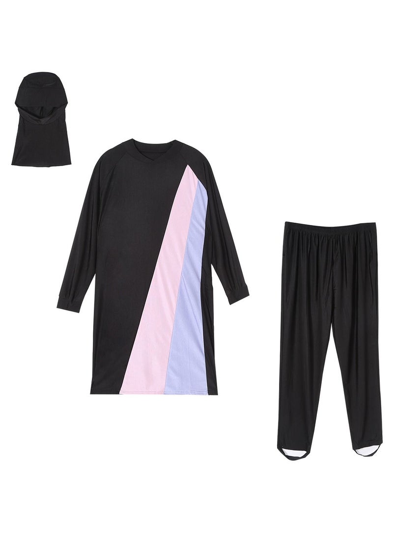 Loquat 3PCS Womens Large Size Muslim Modest Burkinis Swimsuit Swimwear Set Long Sleeve Set Black/Pink/Purple  - Image 2