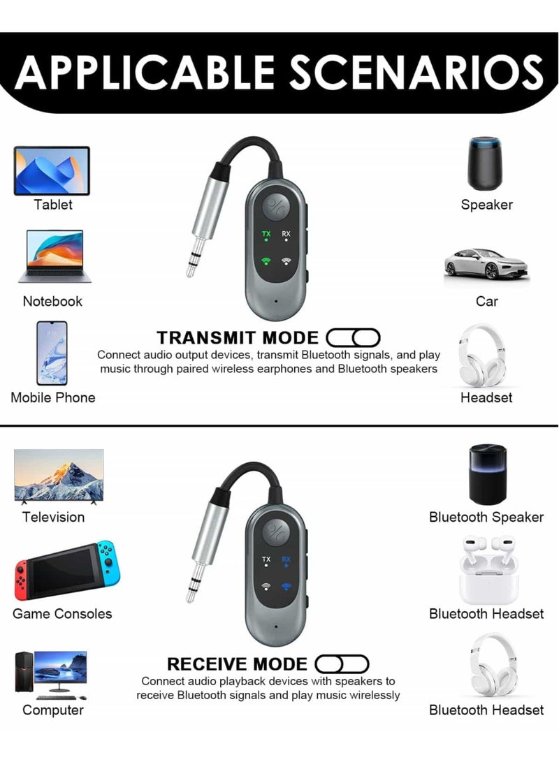 Aideli 2-in-1 Bluetooth Audio Transmitter & Receiver - Wireless 3.5mm Jack Adapter for TV/PC/Car/Airplane/Gym, Dual Pairing for Headphones & Speakers - Image 3