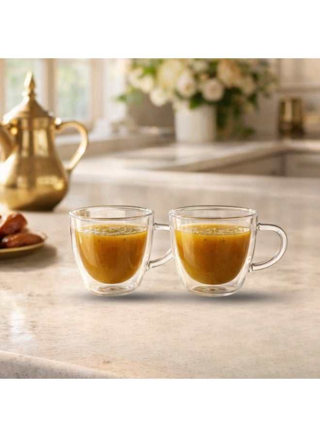 Blackstone Double Wall Glass Espresso Cups Set of 2, 80ml Clear Coffee Cups with Handle for Espresso, Arabic Coffee and Hot Drinks, DH908 - Image 1