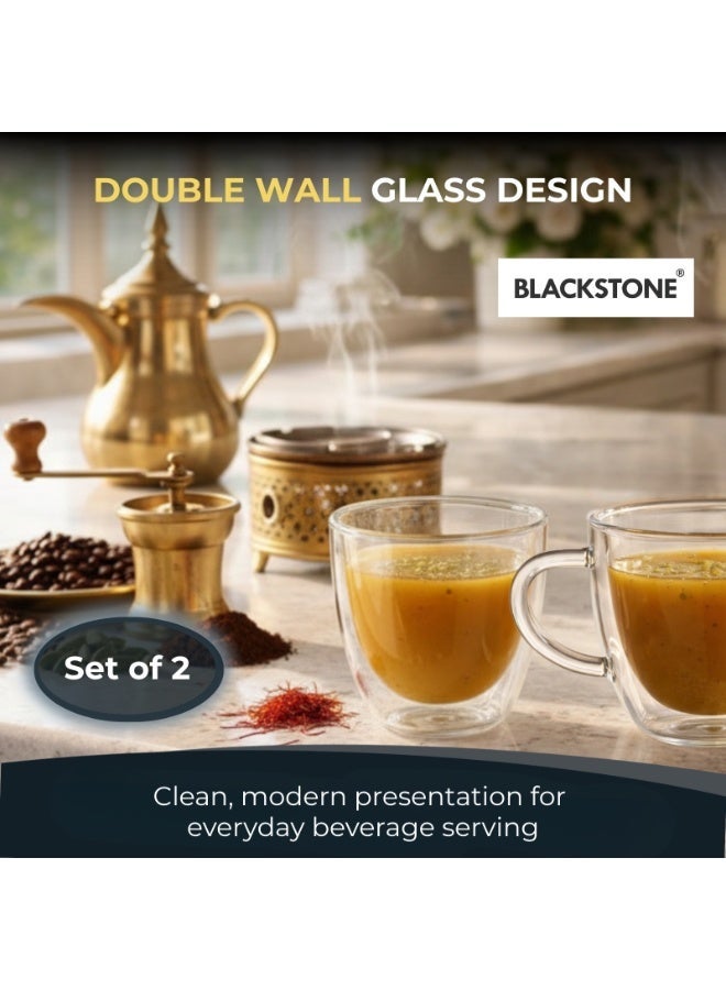 Blackstone Double Wall Glass Espresso Cups Set of 2, 80ml Clear Coffee Cups with Handle for Espresso, Arabic Coffee and Hot Drinks, DH908 - Image 2