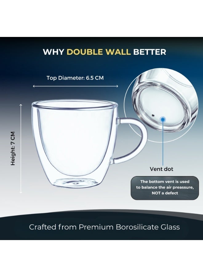 Blackstone Double Wall Glass Espresso Cups Set of 2, 80ml Clear Coffee Cups with Handle for Espresso, Arabic Coffee and Hot Drinks, DH908 - Image 4