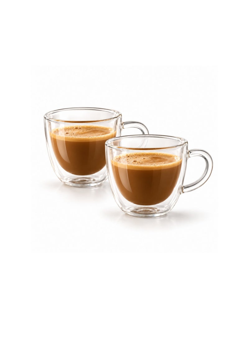 Blackstone Double Wall Glass Espresso Cups Set of 2, 80ml Clear Coffee Cups with Handle for Espresso, Arabic Coffee and Hot Drinks, DH908 - Image 1