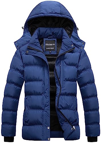 CREATMO US Women's Ladies Winter Coat Warm Puffer Thicken Parka Short Padded Jacket With Detachable Hood Navy Blue XL - Image 5