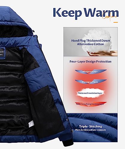 CREATMO US Women's Ladies Winter Coat Warm Puffer Thicken Parka Short Padded Jacket With Detachable Hood Navy Blue XL - Image 4