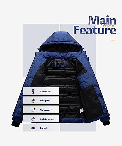 CREATMO US Women's Ladies Winter Coat Warm Puffer Thicken Parka Short Padded Jacket With Detachable Hood Navy Blue XL - Image 3