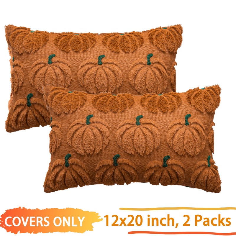 Cosibono Pumpkin Fall Decorative Covative Coversing 12 "X20" مجموعة من 2 أغطية وسادة من الفراء الخضراء الناعمة لحصاد الخريف رقيقة وفرة سادة للوسائد لمزرعة هالوين ديكور - Image 3
