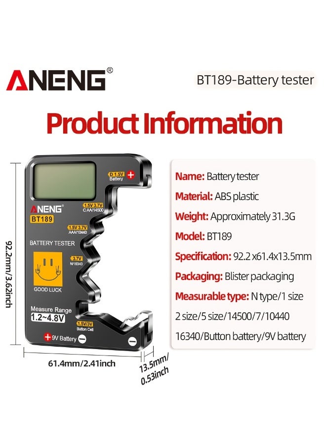 أنينج جهاز اختبار البطارية الرقمي T189 - نطاق جهد واسع 1.2 فولت - 4.8 فولت، شاشة عرض الجهد ومؤشر الطاقة المتبقية، لا حاجة إلى طاقة خارجية - Image 5