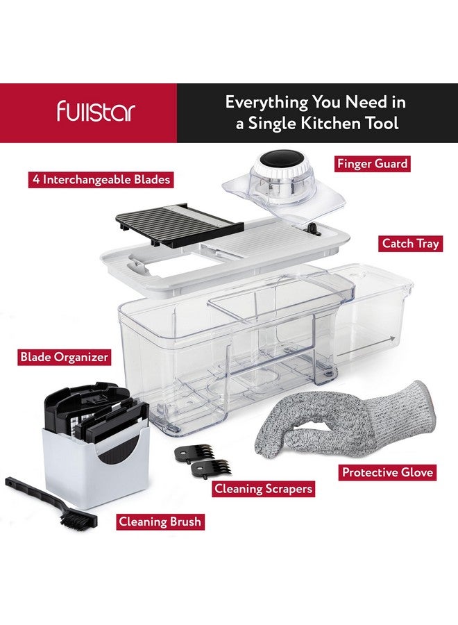 فل ستار مفرمة خضراوات وقطاعة ماندولين متعددة الاستخدامات من فولستار للمطبخ - مبشرة جبن، قاطعة بطاطس مقلية، قطاعة جبن - مبشرة حلزونية يدوية إضافية متضمنة (4 في 1، أسود/أبيض) - Image 1