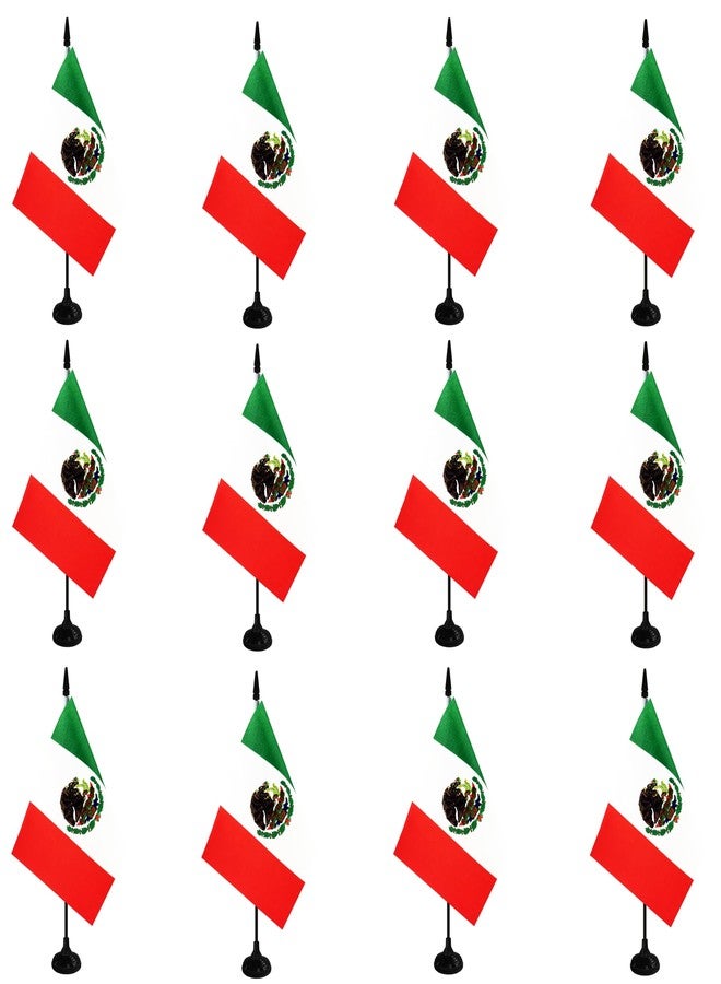 Rotenl Mexico Desk Flag, 12 Pack Mexican Table Office Flag with Black Solid Pole and Stand Base, International Country Flag, Festival Celebration, Classroom Meeting Desktop Decor (Mexico) - Image 1