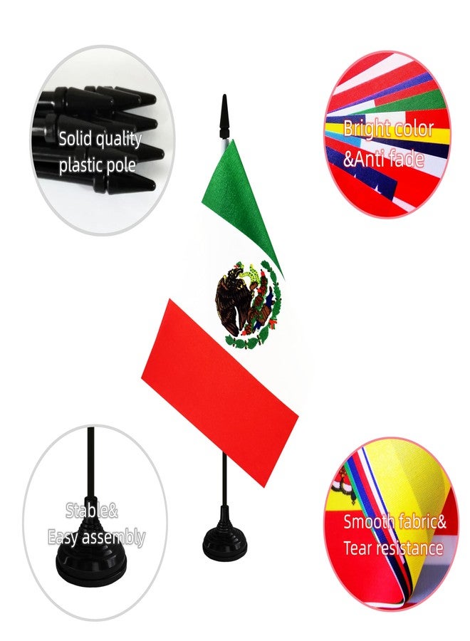 Rotenl Mexico Desk Flag, 12 Pack Mexican Table Office Flag with Black Solid Pole and Stand Base, International Country Flag, Festival Celebration, Classroom Meeting Desktop Decor (Mexico) - Image 3