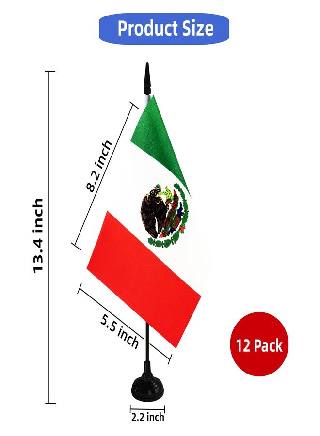 Rotenl Mexico Desk Flag, 12 Pack Mexican Table Office Flag with Black Solid Pole and Stand Base, International Country Flag, Festival Celebration, Classroom Meeting Desktop Decor (Mexico) - Image 2