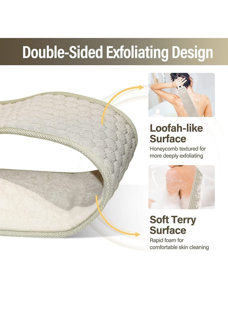 NIBEMINENT Exfoliating Back Scrubber for Shower, 2 PCS Loofah with Glove and Sponge Pad Set, Long Deep Clean Washer Bath Men Women (36.5*4.5 inch)  - Image 2