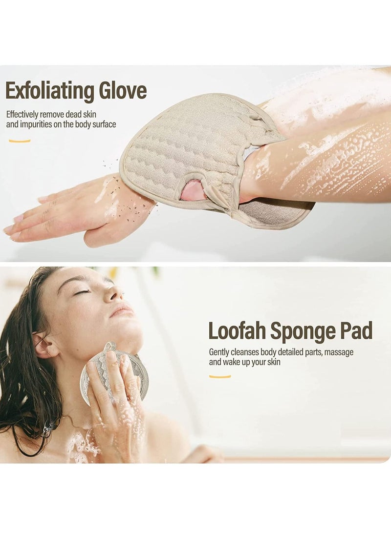 NIBEMINENT Exfoliating Back Scrubber for Shower, 2 PCS Loofah with Glove and Sponge Pad Set, Long Deep Clean Washer Bath Men Women (36.5*4.5 inch)  - Image 4