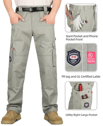BOCOMAL FR Pants for Men Cargo Flame Resistant Pants(2112&CAT2) 100% C 7.5oz Utility Fire Resistant Pants Grey - Image 2