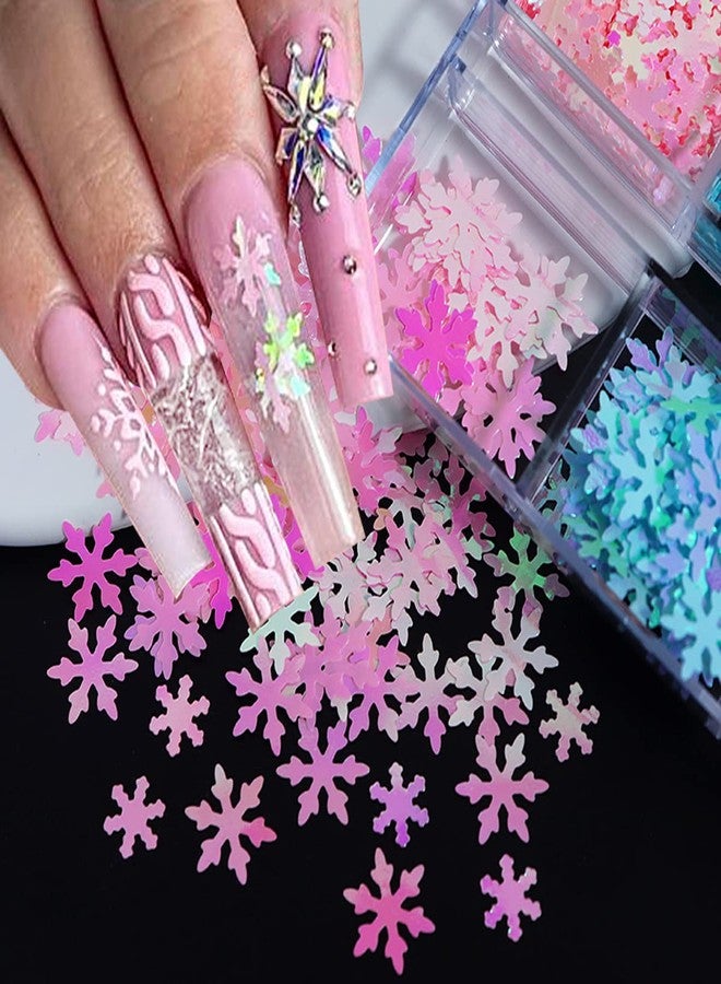 YKZFUI Blue Snowflakes Glitter Sequin for Nail Art Decorations, DIY Snowflake Nail Design Winter Decoration Accessories, 6 Grids - Image 3
