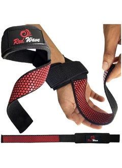 Generic Red Wave Lifting Straps with 7mm Soft Padded Cushion – 24" Cotton Wrist Wraps with Silicone Anti-Slip Grip – Heavy Duty Gym Straps for Deadlift, Weightlifting, Powerlifting – Men & Women  - Image 1