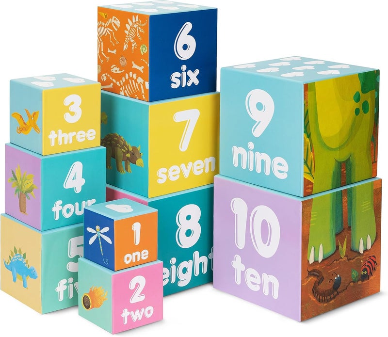 Boppi Stacking Cube Toy with Dinosaur Letters Numbers, Montessori Cube Stacking Toy from 1 Year Stacking Tower as Motor Skills Toy Stacking Game from 1 Year Letters Cube Set - Image 3