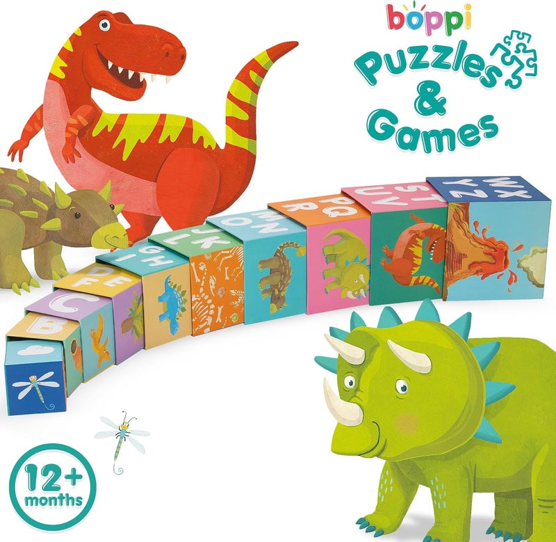 Boppi Stacking Cube Toy with Dinosaur Letters Numbers, Montessori Cube Stacking Toy from 1 Year Stacking Tower as Motor Skills Toy Stacking Game from 1 Year Letters Cube Set - Image 5