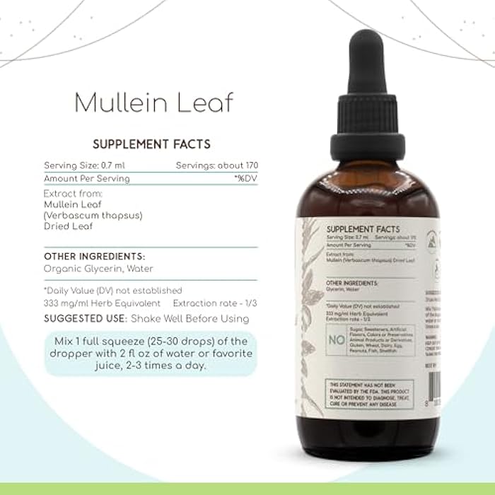 HerbEra Mullein Leaf B120 Alcohol-Free Herbal Extract Tincture, Super-Concentrated Mullein (Verbascum thapsus) Dried Leaf (4 fl oz) - Image 3