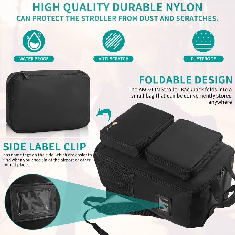AKOZLIN Foldable Stroller Travel Bag Backpack 14.2"x6"x18.2" Compatible for Gb Pockit Air Plus Stroller Carry Bag[not for Gb all-city] (Bag Only) - Image 3