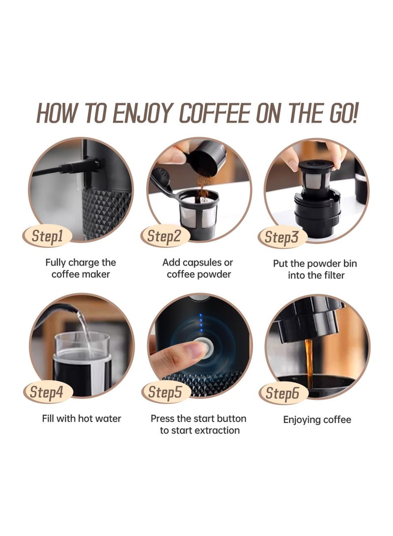 CoffeePro ماكينة صنع القهوة المحمولة - ماكينة صنع قهوة إسبريسو كهربائية قابلة لإعادة الشحن بسعة 170 مل بدون كبسولات وبدون فلتر ورقي، متوافقة مع مسحوق القهوة المطحون - Image 5