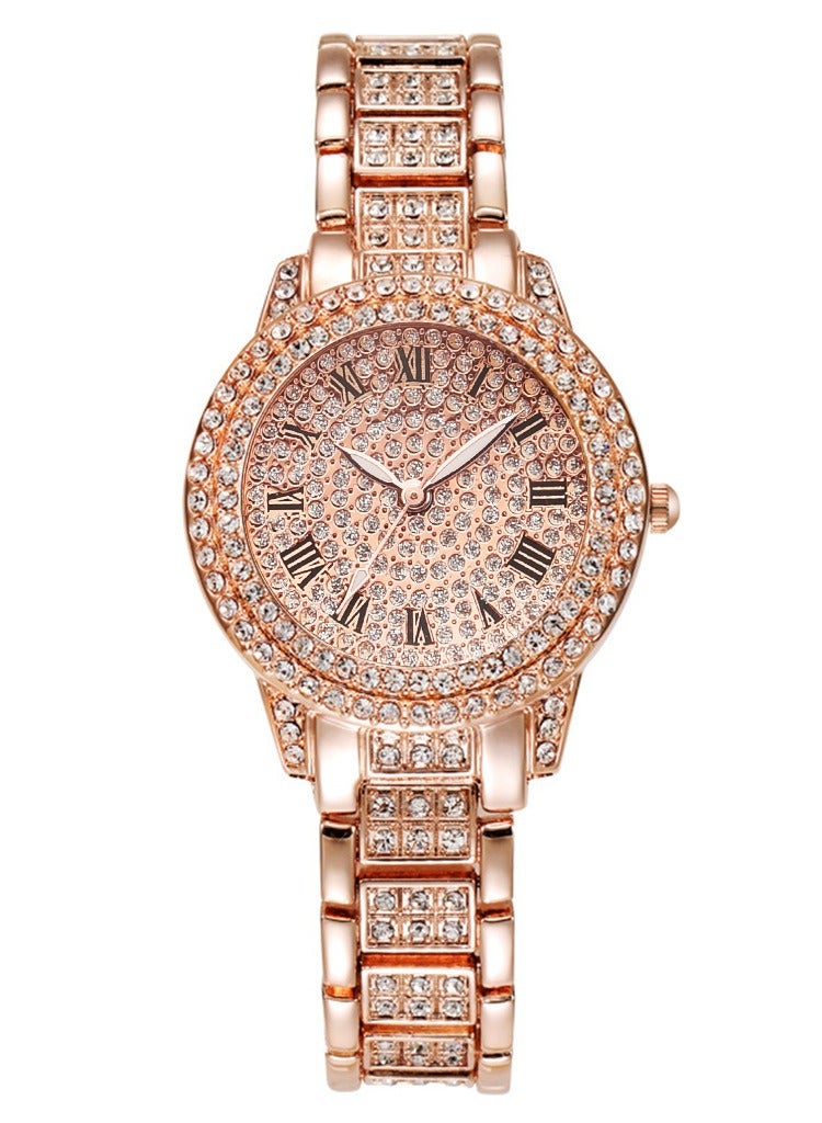 عام Women's Stone Studded Stainless Steel Analog Wrist Watch With Bracelet Rose Gold - Image 2