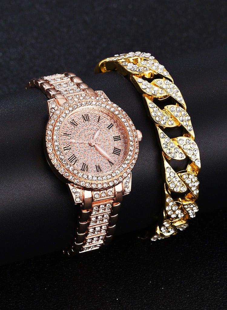 عام Women's Stone Studded Stainless Steel Analog Wrist Watch With Bracelet Rose Gold - Image 1