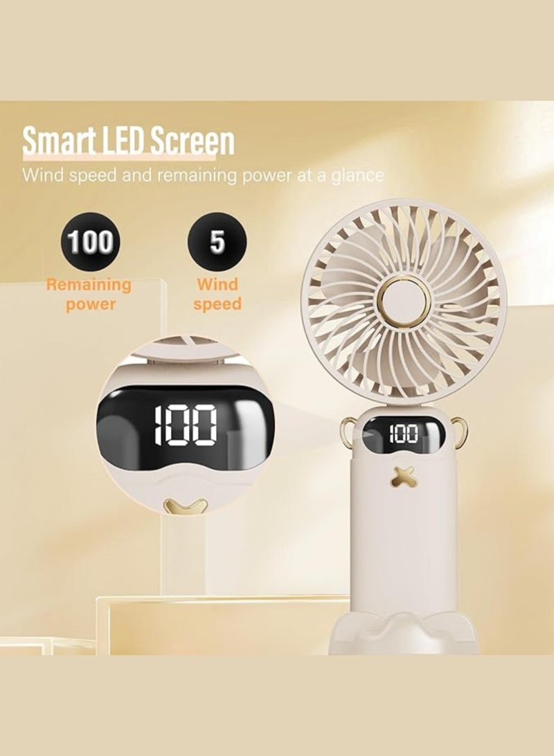 يفيي مروحة صغيرة محمولة، 5 سرعات مراوح شخصية محمولة مع شاشة LED، مروحة تبريد قابلة للتعديل بزاوية 90 درجة، قاعدة قابلة للإزالة، مروحة USB هادئة للمنزل والمكتب والسفر في الهواء الطلق، تعمل لمدة 16-24 ساعة (أبيض) - Image 2