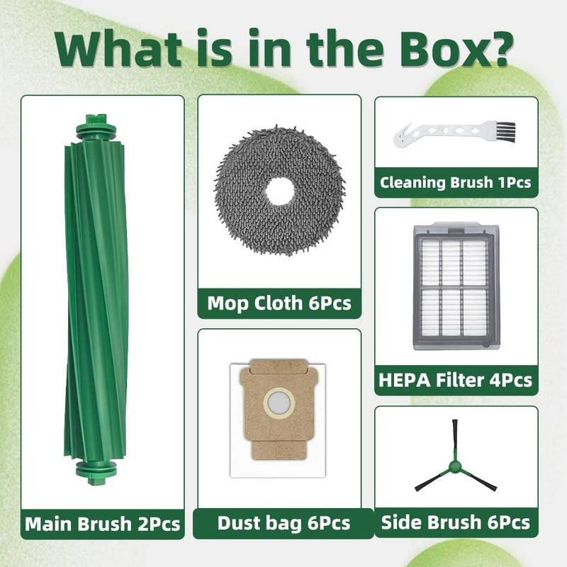 TOSOMO 25 Pcs Accessories Kit for iRobot Roomba Plus 405 Combo/505 Combo Robot Vacuum Cleaner, Replacement Parts include 2 Main Brushes, 6 Side Brushes, 6 Dust Bags, 6 Mop Pads, 4 Filters and 1 Cleaning Tool - Image 2