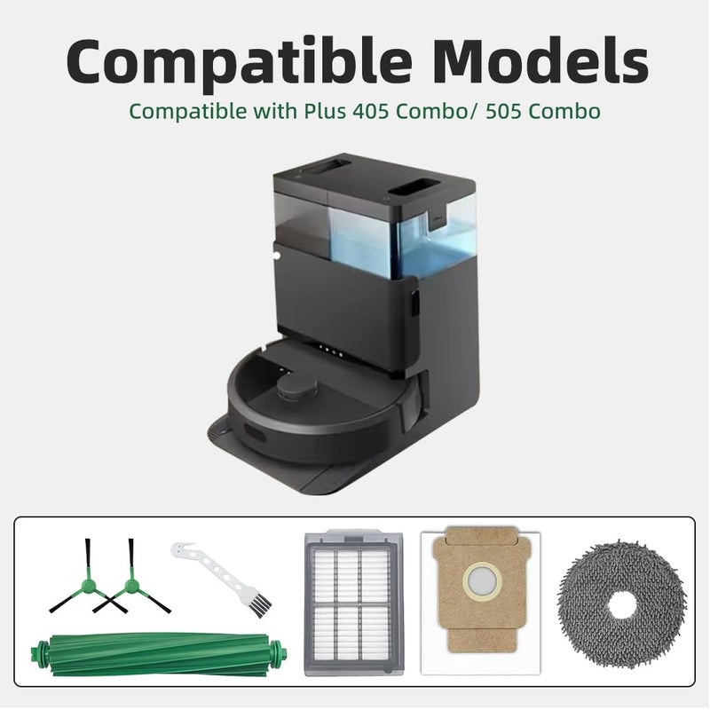 TOSOMO 25 Pcs Accessories Kit for iRobot Roomba Plus 405 Combo/505 Combo Robot Vacuum Cleaner, Replacement Parts include 2 Main Brushes, 6 Side Brushes, 6 Dust Bags, 6 Mop Pads, 4 Filters and 1 Cleaning Tool - Image 3