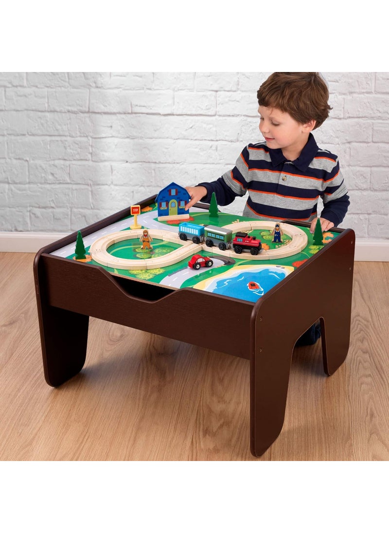 KidKraft KidKraft 2in1 Reversible Top Activity Table with 200 Building Bricks and 30Piece Wooden Train Set Espresso Gift for Ages 3  - Image 2