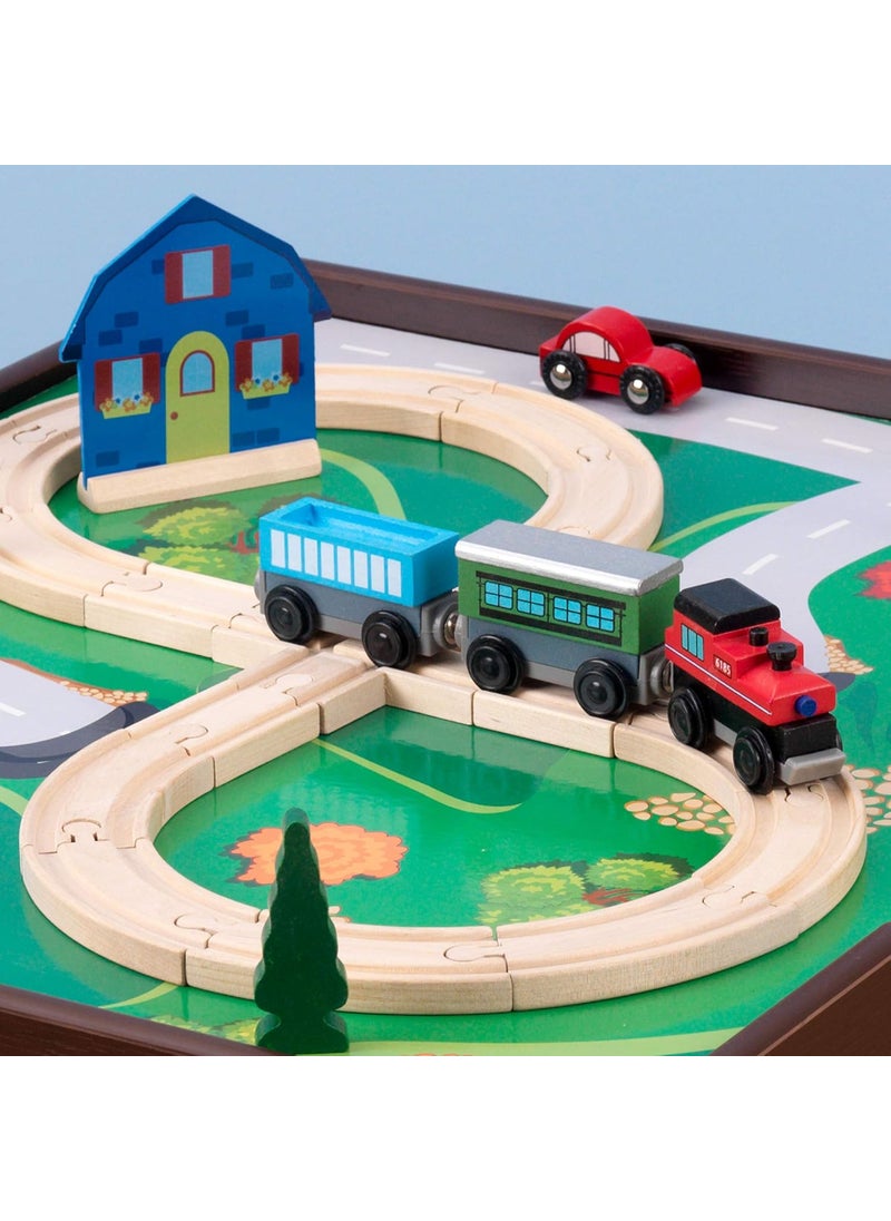 KidKraft KidKraft 2in1 Reversible Top Activity Table with 200 Building Bricks and 30Piece Wooden Train Set Espresso Gift for Ages 3  - Image 4
