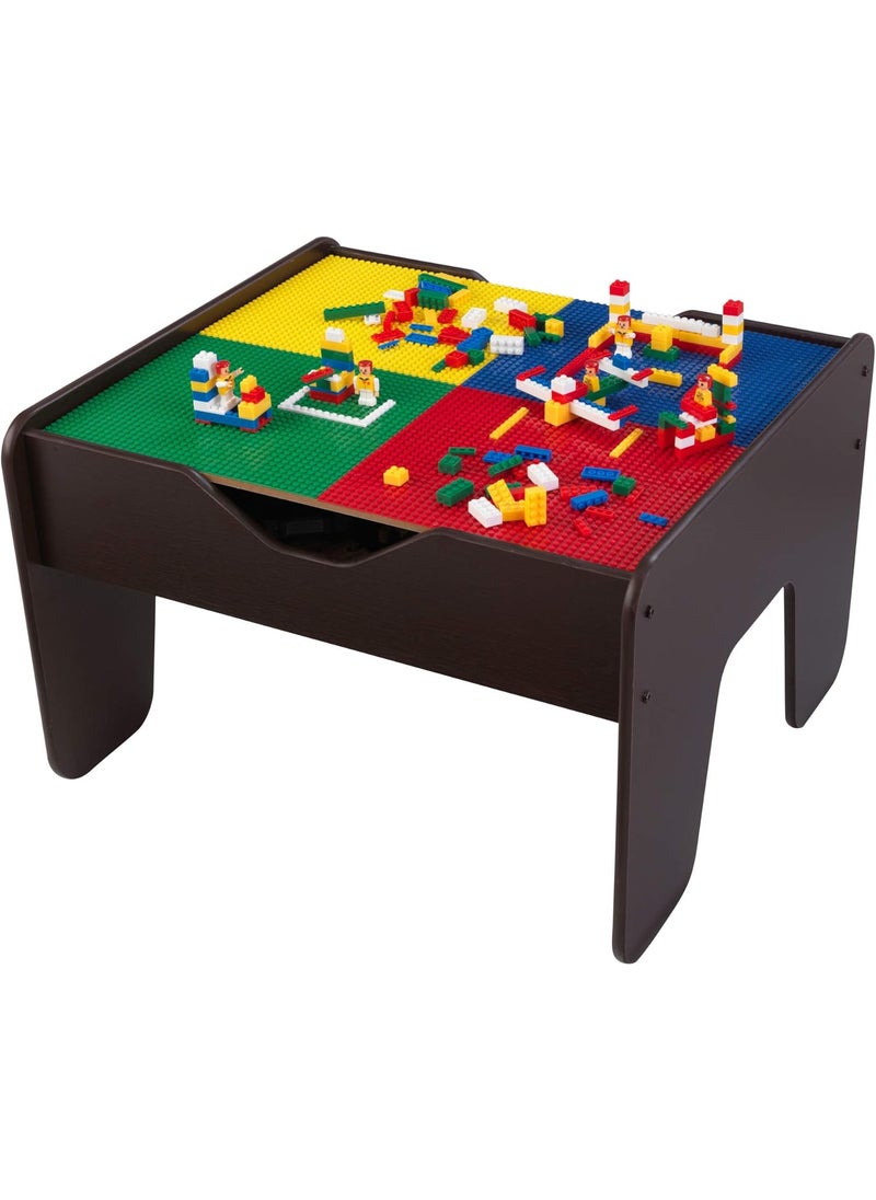 KidKraft KidKraft 2in1 Reversible Top Activity Table with 200 Building Bricks and 30Piece Wooden Train Set Espresso Gift for Ages 3  - Image 1