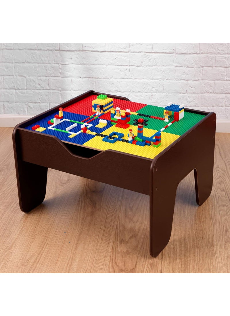 KidKraft KidKraft 2in1 Reversible Top Activity Table with 200 Building Bricks and 30Piece Wooden Train Set Espresso Gift for Ages 3  - Image 3