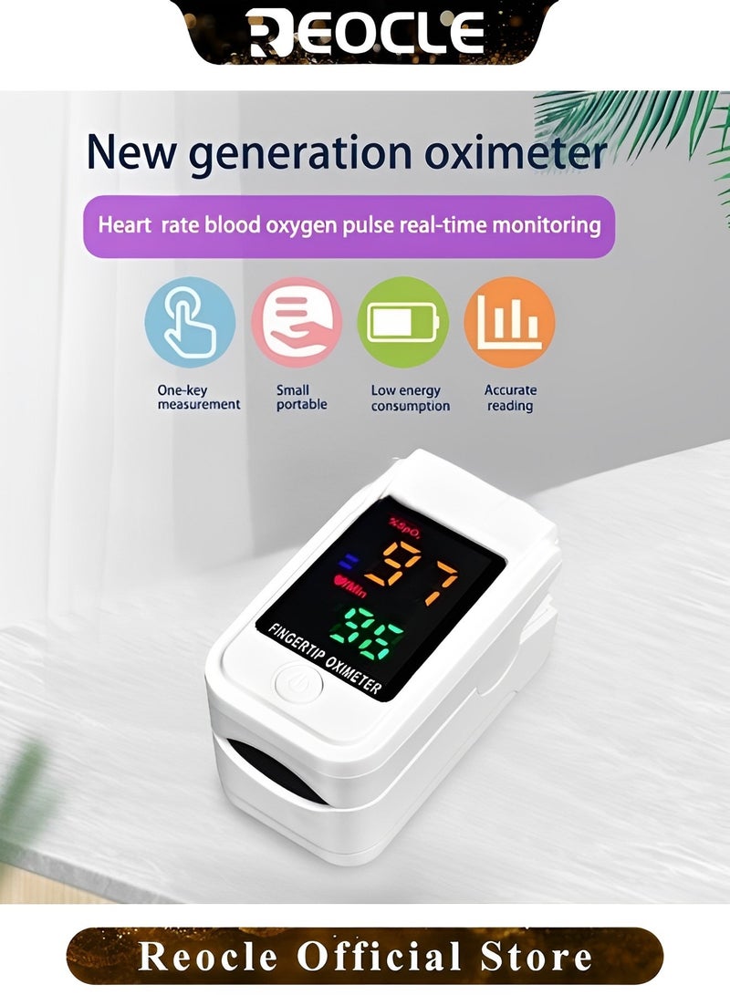 REOCLE Fingertip Pulse Oximeter with LED Display Blood Oxygen Saturation Monitor Finger Clip Pulse Oximeter Lightweight Heart Rate Detector One click Measurement - Image 2