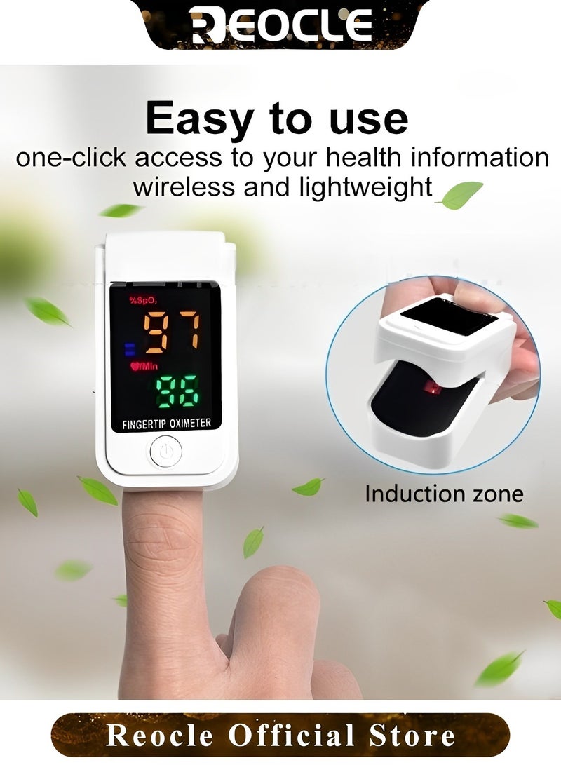 REOCLE Fingertip Pulse Oximeter with LED Display Blood Oxygen Saturation Monitor Finger Clip Pulse Oximeter Lightweight Heart Rate Detector One click Measurement - Image 4
