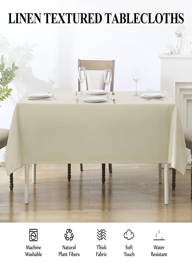Aocoz Faux Linen Rectangle Tablecloths 60x84 Inch Beige Tablecloths for 4ft Waterproof Table Cloths for Dining Table Banquets Buffet Parties and Wedding 1 Pack - Image 2