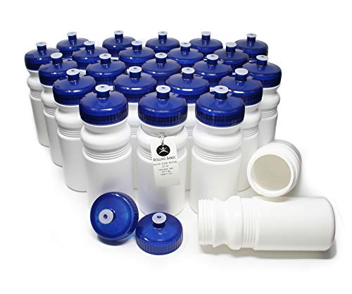 Rolling Sands Reusable Bulk Water Bottles 24 Pack - 20 Oz Sports Water Bottles, USA Made, BPA-Free, Wide Mouth for Easy Cleaning, Dishwasher Safe, Break Resistant - White Bottle/Navy Lid - Image 1