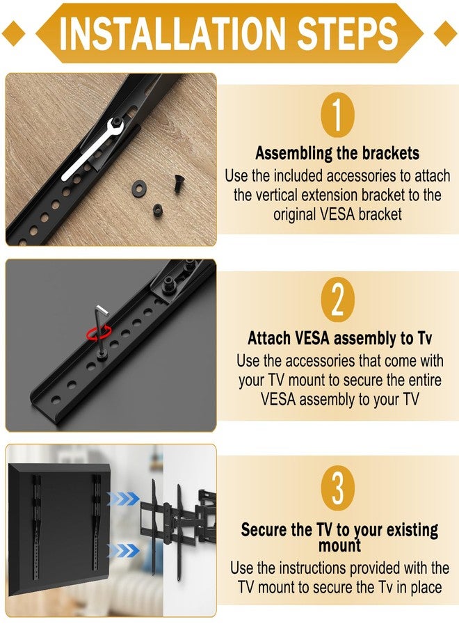 Famiron 2Pcs TV Mount Extension Bracket, VESA Extender Plate Bracket Kit for Low VESA Pattern TV’s, Suitable for Use with Most VESA mounts and TV Ceiling Mount - Image 4