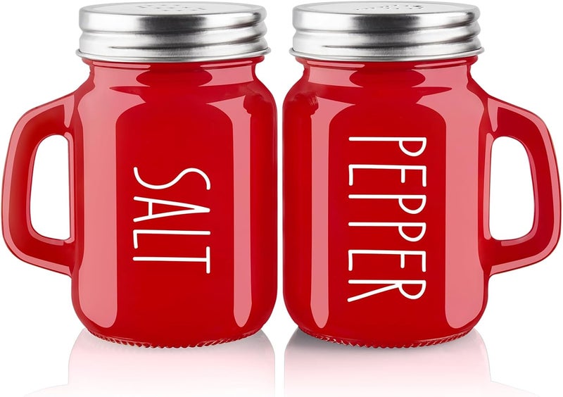 ZOSUJO Red Salt and Pepper Shakers Set, 4 oz Cute Modern Glass Christmas Red Shaker Sets with Stainless Steel Lids, Red Kitchen Decor and Accessories for Home Restaurants Weddings - Image 1