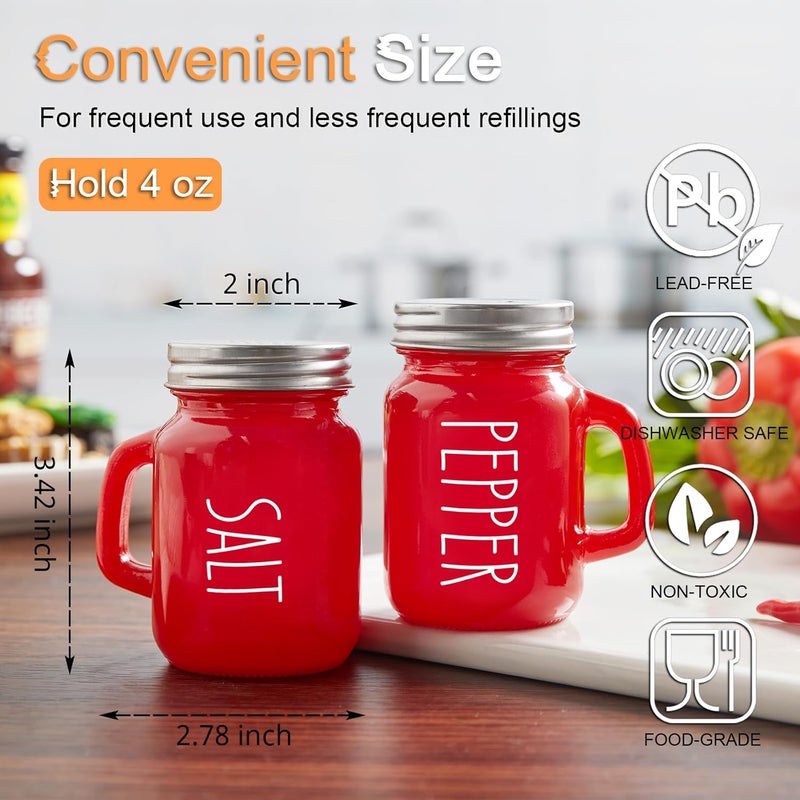 ZOSUJO Red Salt and Pepper Shakers Set, 4 oz Cute Modern Glass Christmas Red Shaker Sets with Stainless Steel Lids, Red Kitchen Decor and Accessories for Home Restaurants Weddings - Image 3