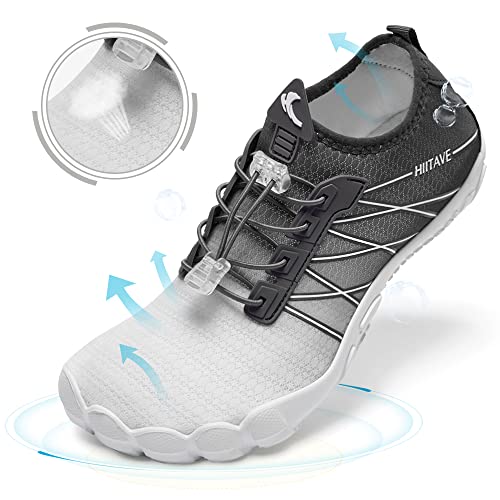 HIITAVE Water Shoes Womens Aqua Shoes Barefoot Non Slip Lightweight Quick Dry with Beach Swim River Gradient White/Cocoa Size 6 Women/4.5 Men - Image 3