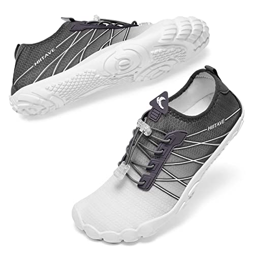 HIITAVE Water Shoes Womens Aqua Shoes Barefoot Non Slip Lightweight Quick Dry with Beach Swim River Gradient White/Cocoa Size 6 Women/4.5 Men - Image 1