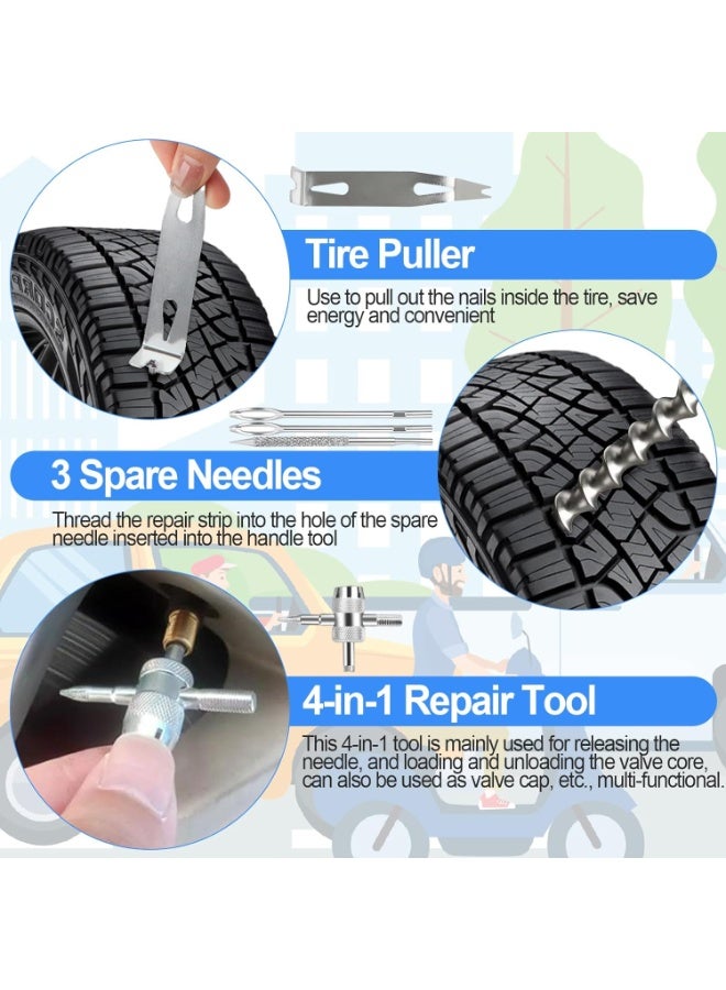 Arabest Tire Plug Kit, 95 PCS Tubeless Tire Repair Kit with Heavy-Duty Metal T-Handle Tools, Repair Strips, Screw-in Repair Plugs, Valve Core Tool, Caps & Storage Case for Car SUV Motorcycle ATV - Image 4