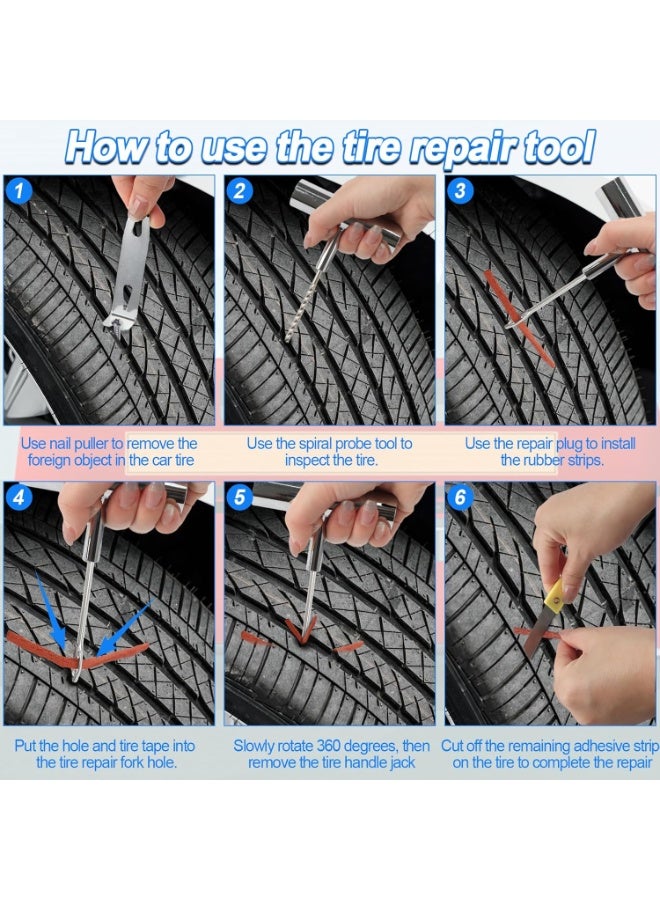 Arabest Tire Plug Kit, 95 PCS Tubeless Tire Repair Kit with Heavy-Duty Metal T-Handle Tools, Repair Strips, Screw-in Repair Plugs, Valve Core Tool, Caps & Storage Case for Car SUV Motorcycle ATV - Image 3