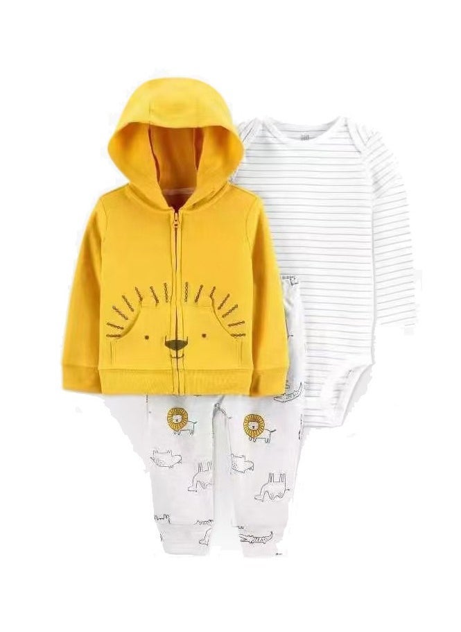 RedMapleTEK Boys And Girls Baby Sweatshirt Jacket Hooded Coat Long-Sleeved Jumpsuit Baby Three-Piece Set  - Image 1