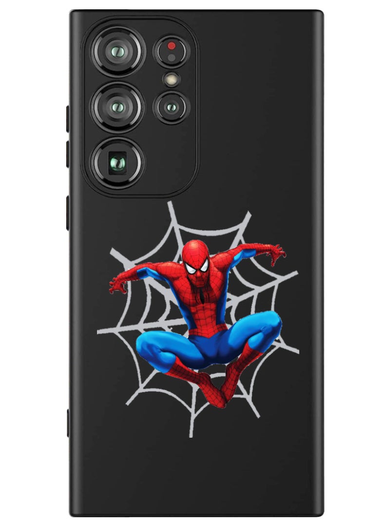 Theodor Protective Slim Fit Case Liquid Silicone Cover with Full Body Protection Anti-Scratch Shockproof Case For Samsung Galaxy S24 Ultra (Black) - Spiderman web - Image 1