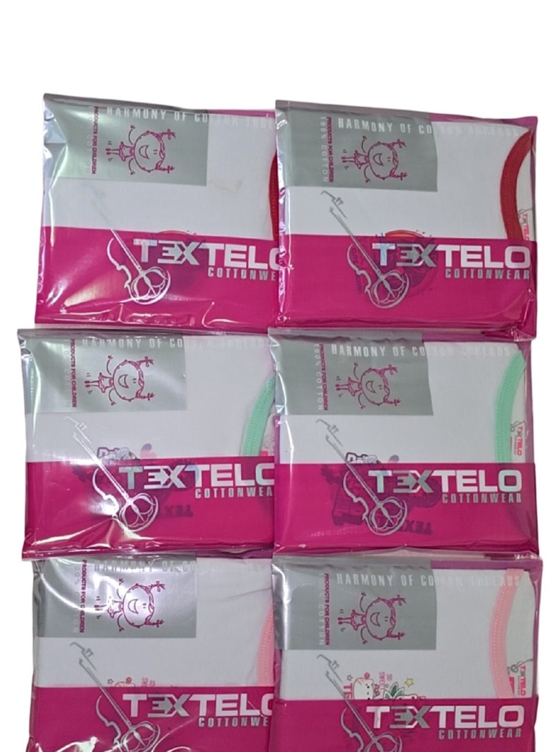 تكستيلو طقم ملابس داخلية للبنات من تيكستيلو مكون من 6 قطع من السترات القطنية والملابس الداخلية 3 ألوان أبيض وأحمر وأبيض وأخضر وأبيض ووردي - Image 2