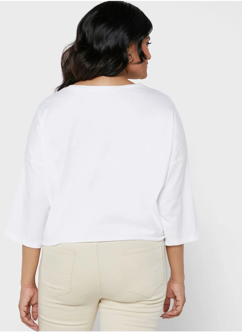 I Saw It First Curve White Plus Tie Front Cropped T-shirt