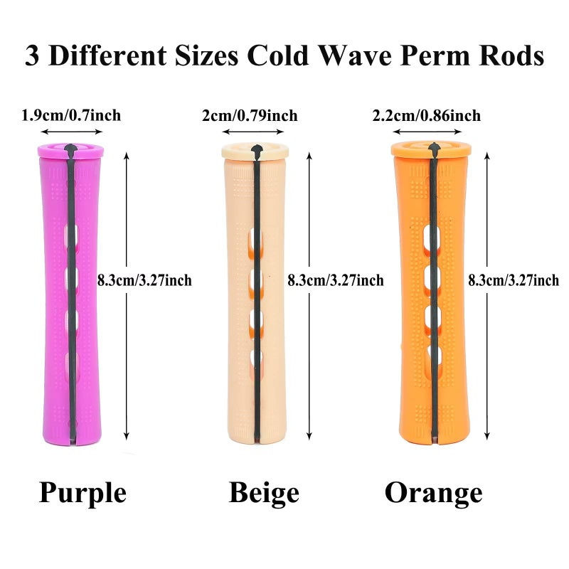 FEEL ME 60 Pieces Cold Wave Non-Slip Rods Set - 3 Sizes Plastic Heatless Perming Curlers for Women's Natural, Long, Medium, and Short Hairstyles - Image 2